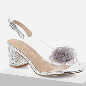 D&A MR61-9011 Eleganckie sandały damskie srebrne transparentne silikonowe