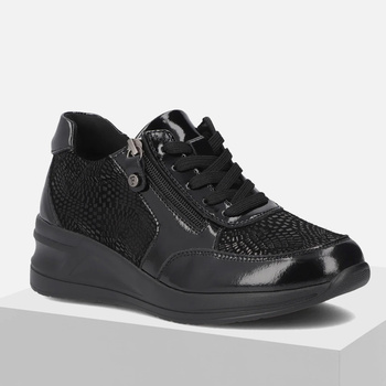 Filippo DP6352 sneakersy damskie skórzane czarne na koturnie