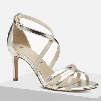 Tamaris 28382 sandały damskie srebrne eleganckie na obcasie vegan Touch-It