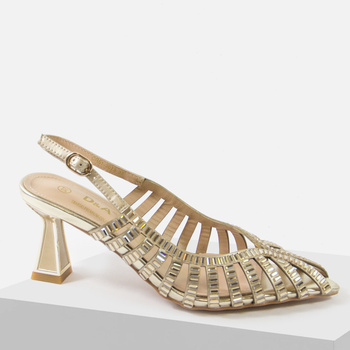 D&A CR61-3073 Sandały damskie Złote Skórzane Eleganckie obcas 7cm