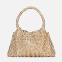 Złota wieczorowa kopertówka z cyrkoniami Woreczek torebka błyszcząca CH0635