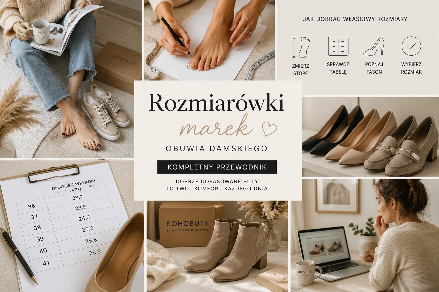  Kobieta wybiera rozmiar butów online – pomiar stopy, tabela rozmiarów i różne fasony obuwia damskiego