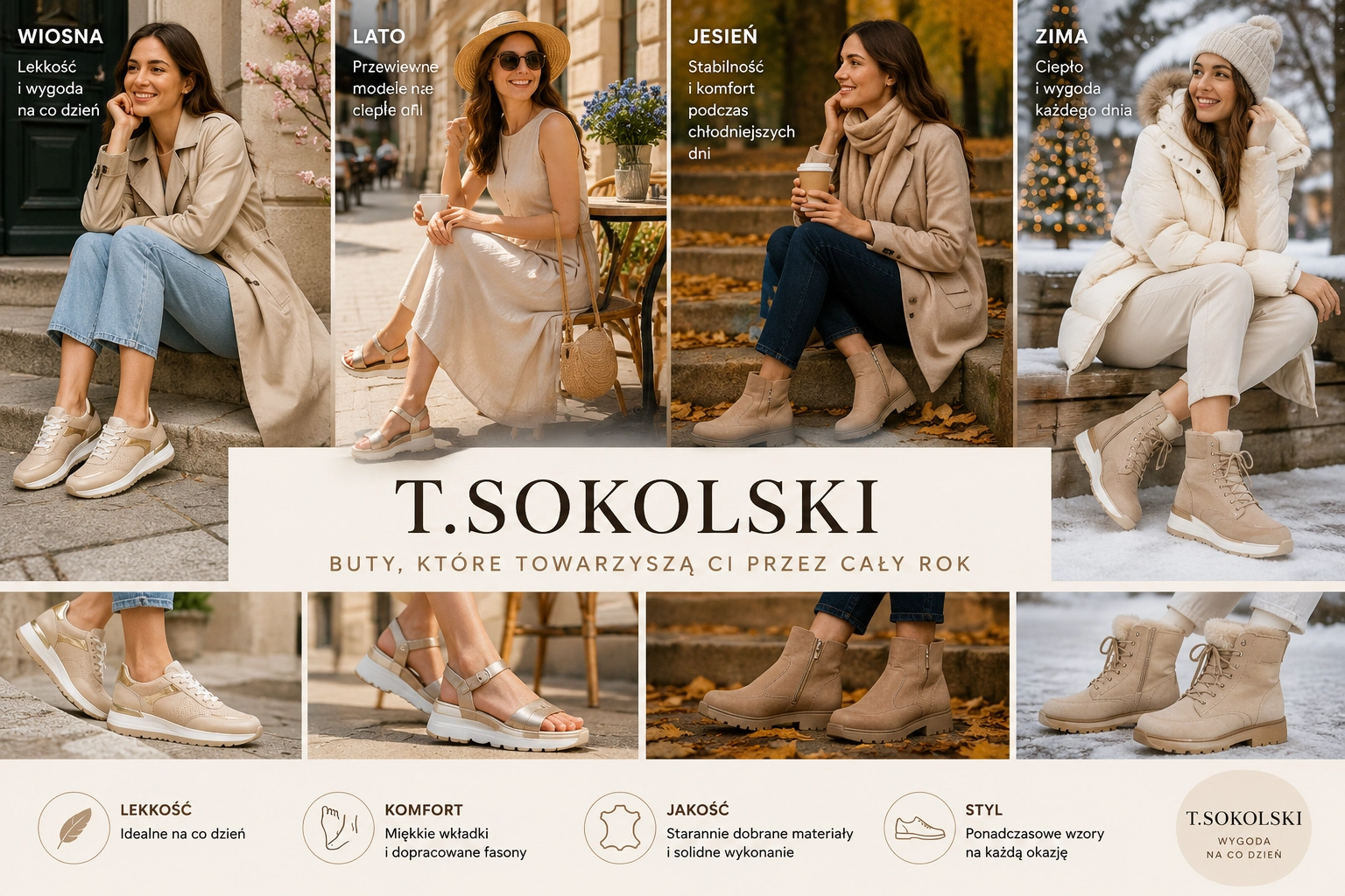 Kolaż lifestyle – modelka w butach T.Sokolski