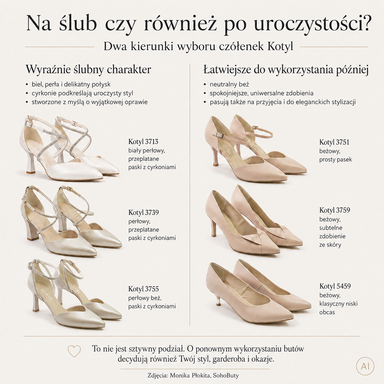 Czółenka Kotyl o ślubnym charakterze i modele, które można nosić również po uroczystości