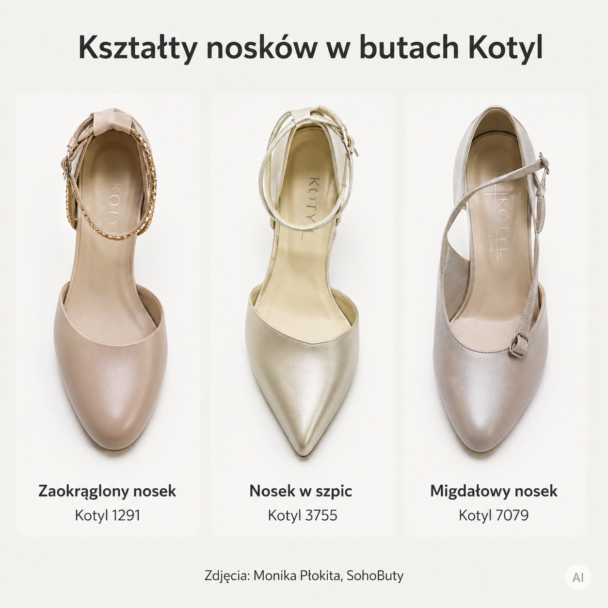 Porównanie kształtów nosków w czółenkach Kotyl