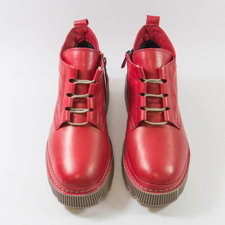 Botki damskie ARTIKER Czerwone Trzewiki skórzane ocieplane 57C2036