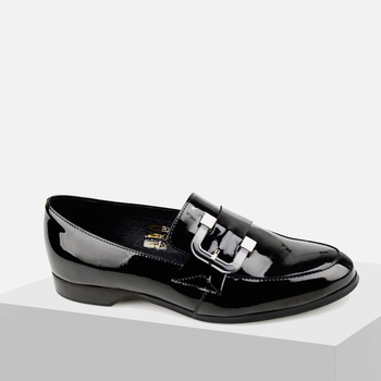 PÓŁBUTY damskie czarne Skórzane lakierowane BOCCATO 801 Mokasyny