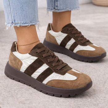 Skórzane Sneakersy damskie GOODIN 1053 Półbuty Brązowe Platformy Casual