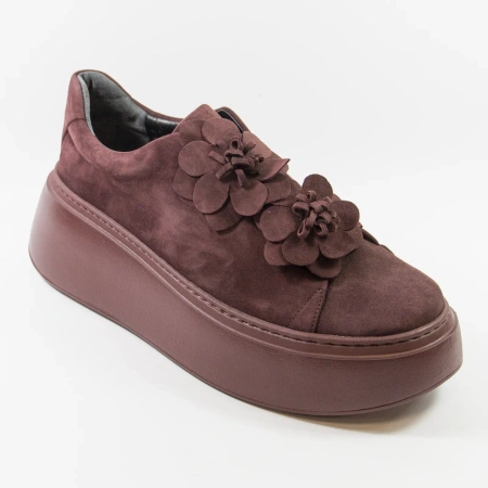 La Via Hanza 23-57/17 Bordowe sneakersy damskie zamszowe na platformie