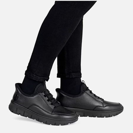 Półbuty damskie RIEKER Sneakersy czarne sportowe N1357-00