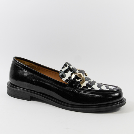 Mokasyny damskie BOMBONELLA Czarne skórzane półbuty wsuwane slip'on 01 856