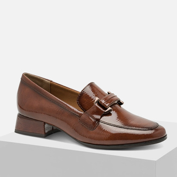 Mokasyny damskie MARCO TOZZI brązowe półbuty wsuwane lakierowane 24250