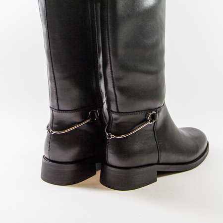 Kozaki damskie CAMBELL Czarne skórzane muszkieterki długie ocieplane 60333