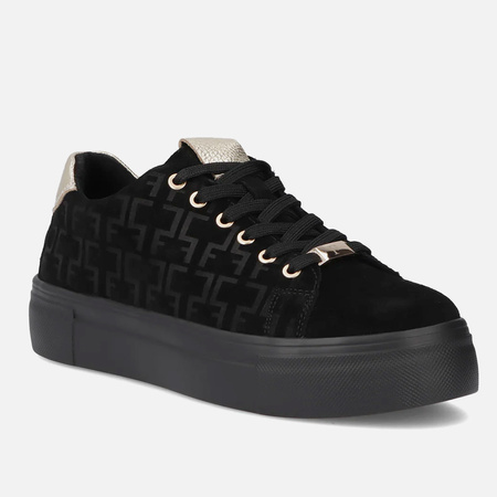 Sneakersy damskie FILIPPO Skórzane półbuty zamszowe platformie Czarne 6850