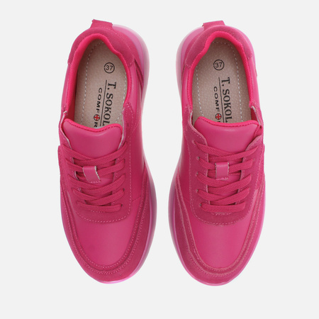 Półbuty damskie T.SOKOLSKI Różowe Skórzane sneakersy na platformie W25-611