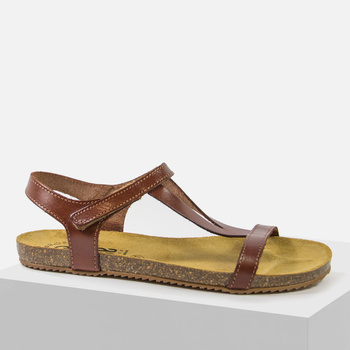 Sandały damskie HEE 25035 Skórzane brązowe na płaskim obcasie