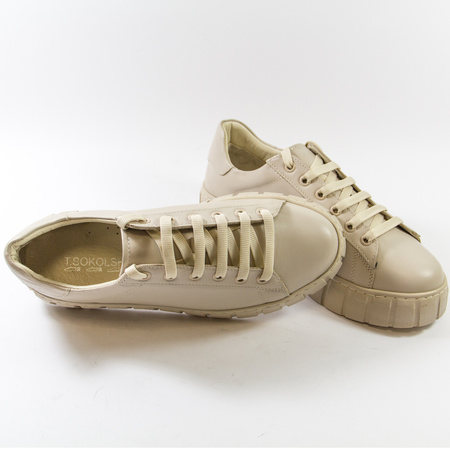 Sneakersy damskie T.SOKOLSKI Beżowe półbuty skórzane na platformie J25-403