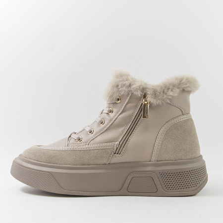 Botki damskie CAMBELL Beżowe skórzane na platformie ocieplane 19352