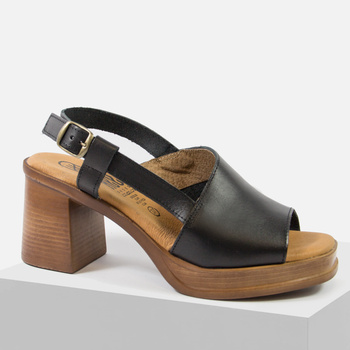 Sandały damskie HEE 25540 Skórzane czarne na obcasie i platformie