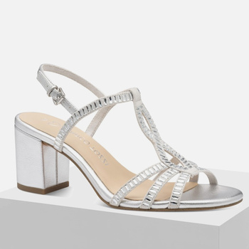 Sandały damskie MARCO TOZZI 28315 Srebrne na obcasie eleganckie Wesele