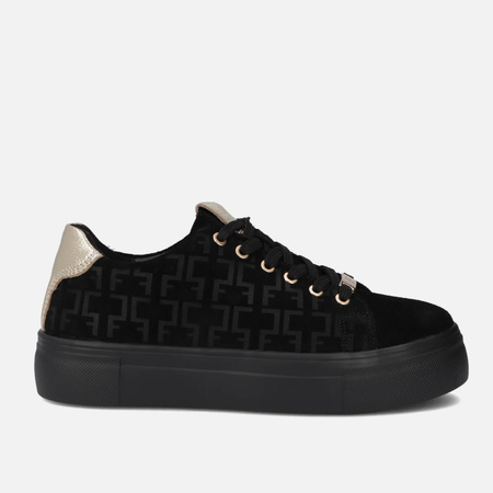 Sneakersy damskie FILIPPO Skórzane półbuty zamszowe platformie Czarne 6850