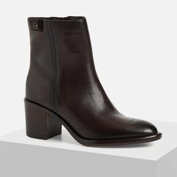 Botki damskie TAMARIS Skórzane brązowe ocieplane na słupku 25318