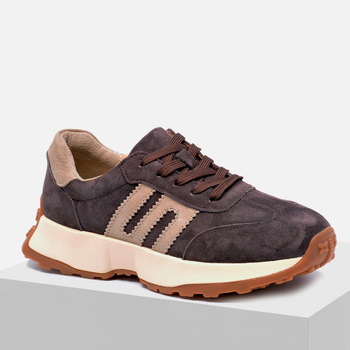 Sneakersy damskie VENEZIA półbuty sportowe skórzane brązowe V408-00396