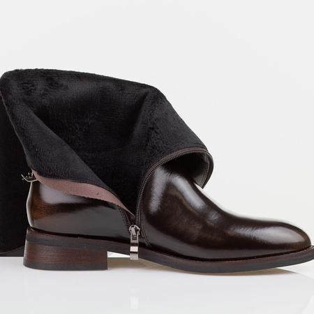 Kozaki damskie CAMBELL Brązowe skórzane muszkieterki długie ocieplane 60333