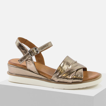 Sandały damskie SOKOLSKI Złote skórzane na koturnie 83-781