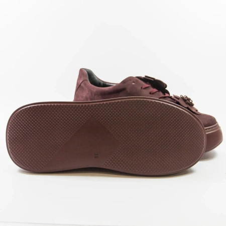 La Via Hanza 23-57/17 Bordowe sneakersy damskie zamszowe na platformie