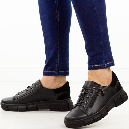 Sneakersy damskie CAMBELL Czarne skórzane półbuty na platformie 19305