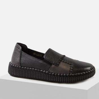 Półbuty damskie CAMBELL Czarne skórzane wsuwane slip'on 15300