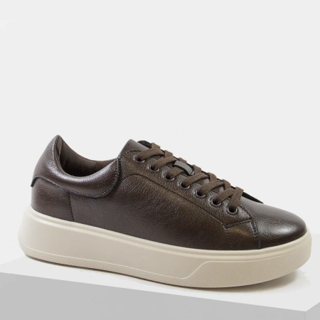 Cambell 19379 brązowe sneakersy damskie skórzane na platformie