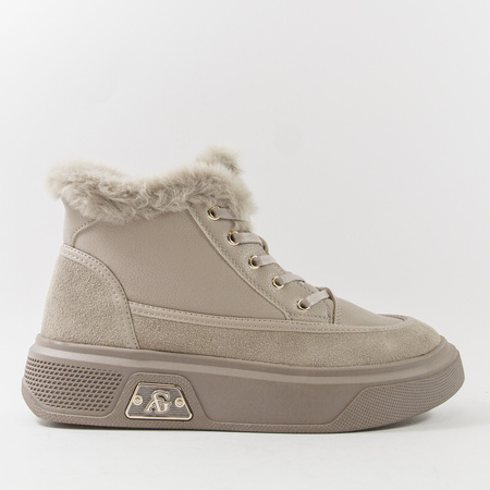 Botki damskie CAMBELL Beżowe skórzane na platformie ocieplane 19352