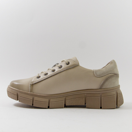 Sneakersy damskie CAMBELL Beżowe skórzane półbuty na platformie 19305