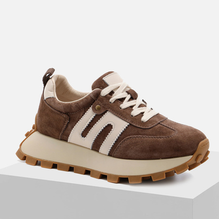 Sneakersy damskie VENEZIA półbuty sportowe skórzane brązowe V408