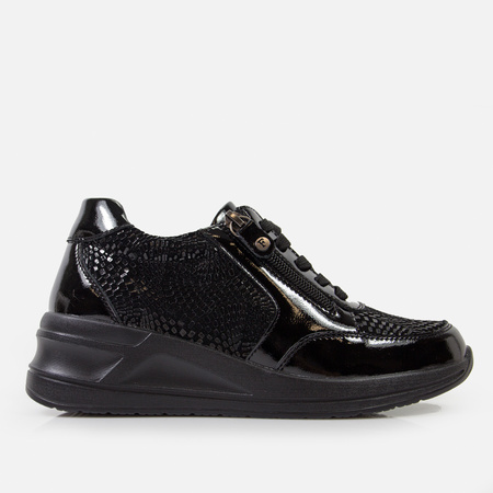 Filippo DP6352 sneakersy damskie skórzane czarne na koturnie