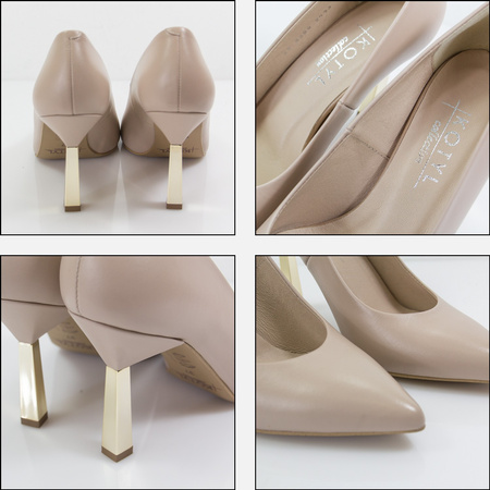Kotyl 8509 czółenka damskie beżowe skórzane szpilki eleganckie