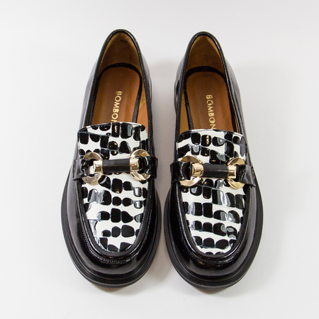 Bombonella 01.856 mokasyny damskie czarne skórzane lakierowane slip-on