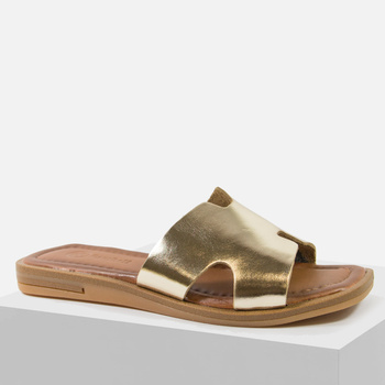 Klapki damskie CAMBELL 64013 Skórzane złote na płaskim obcasie