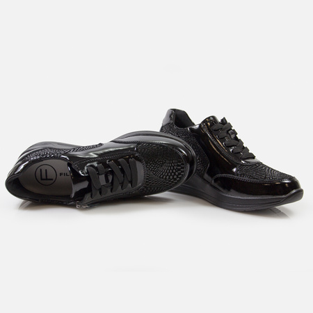 Filippo DP6352 sneakersy damskie skórzane czarne na koturnie