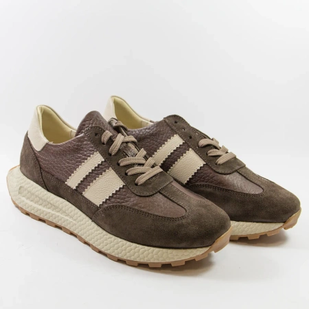 Kampa N1291 Brązowe sneakersy damskie skórzane na grubszej podeszwie