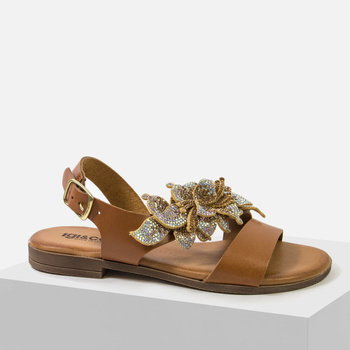 Sandały damskie IGI&CO Skórzane brązowe z kwiatami Włoskie 7684122