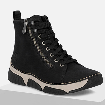 Botki damskie RIEKER Czarne trzewiki Sneakersy ocieplane ANTISTRESS