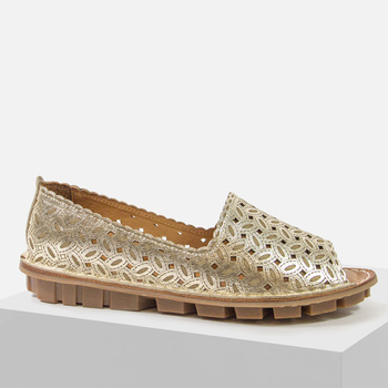 Sandały damskie VENEZIA Baleriny bez palców złote skórzane ażurowe E137