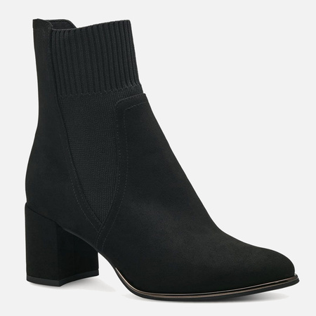 Botki damskie MARCO TOZZI Czarne zamszowe na obcasie eleganckie 25392