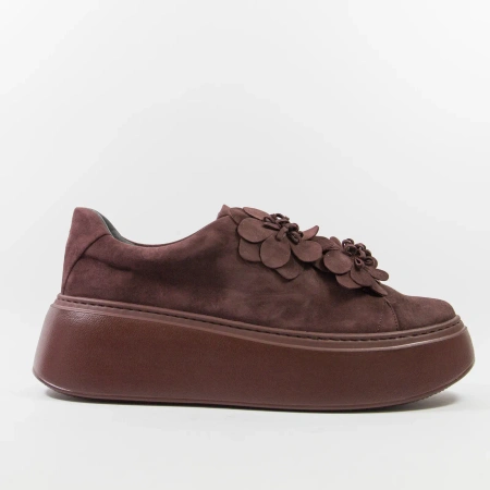 La Via Hanza 23-57/17 Bordowe sneakersy damskie zamszowe na platformie
