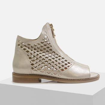 Sandały damskie BOCCATO 977L/CR Złote Skórzane Ażurowe Szaszki