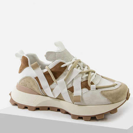 SOHO 234 beżowe sneakersy damskie skórzane na platformie