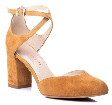 Kotyl 7080 czółenka damskie ślubne skórzane zamszowe rude